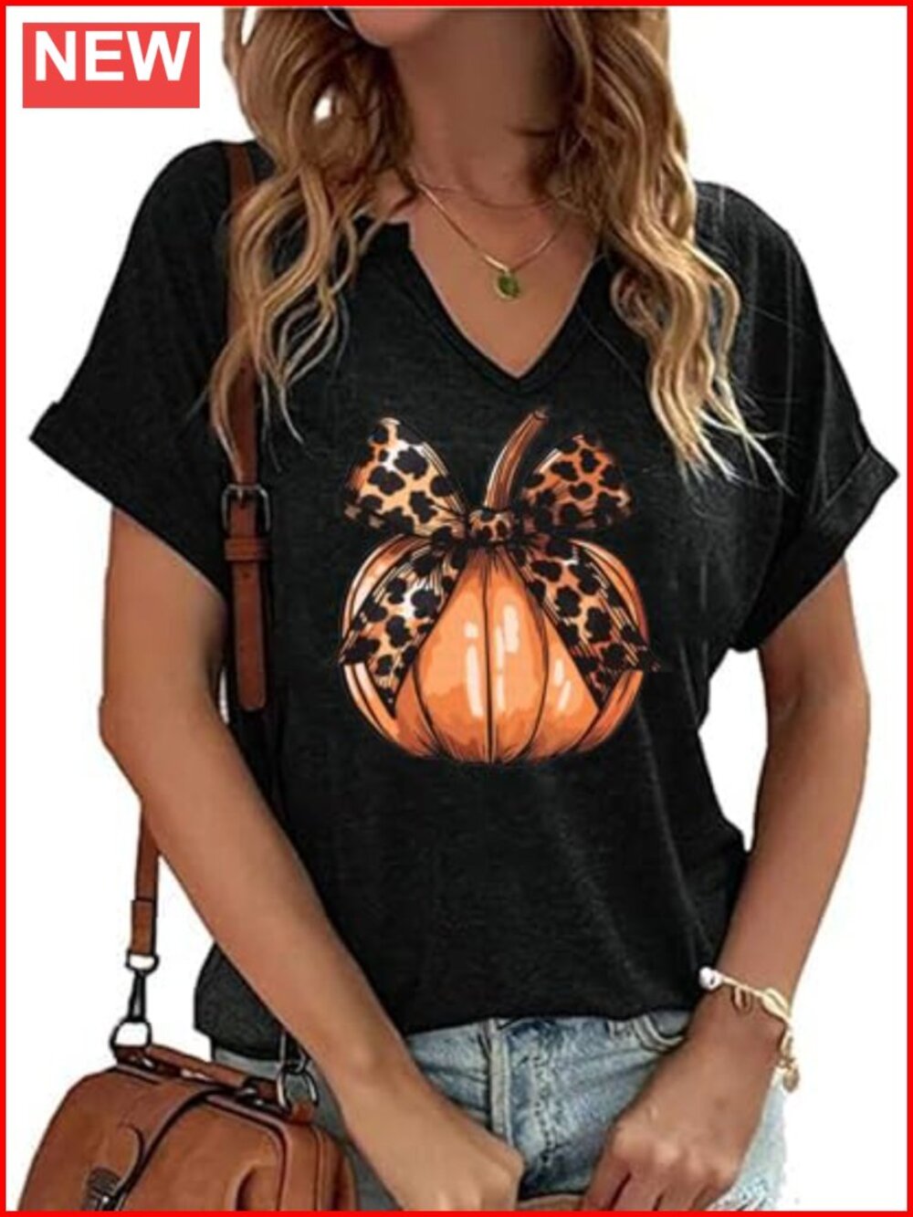 Women's V-Neck Pumpkin Graphic T-Shirt Short Sleeve Fall Halloween Thanksgiving